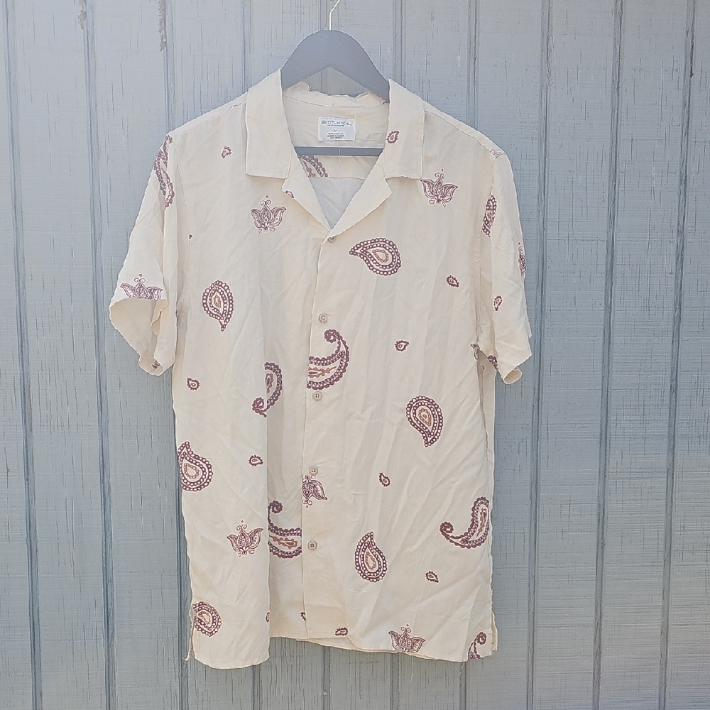 Distortion Mens Medium Paisley Print Cream Shirt